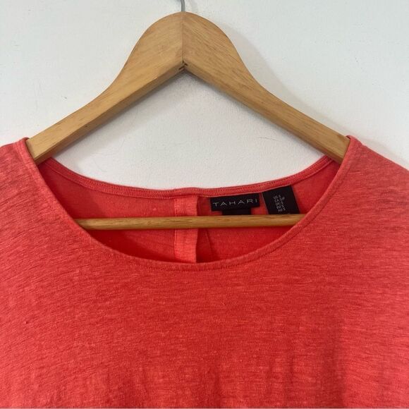 Tahari Orange 100% Linen Cap Sleeve Button Back T-shirt - Picture 6 of 7